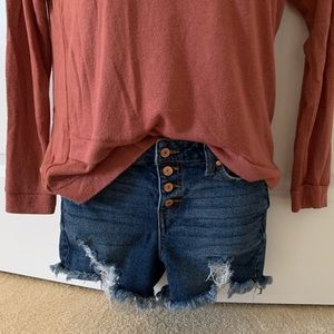 Celebrity Pink High Rise Button Fly Ripped Denim Shorts